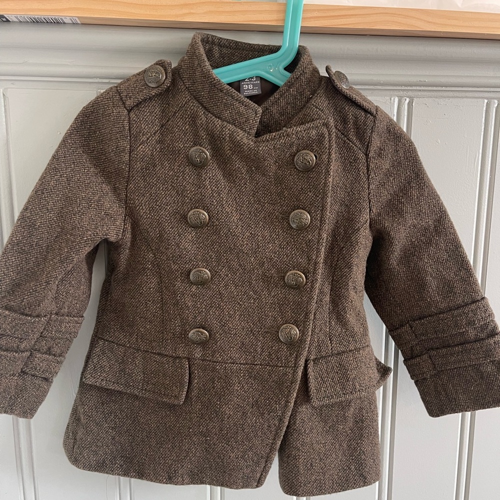 Zara Brown Pea Coat Double-Breasted Wool.